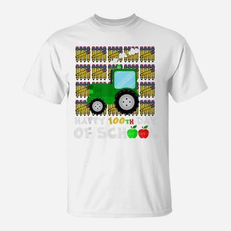 Happy 100Th Day Of School Tractor Funny Teacher Student Kids T-Shirt | Crazezy