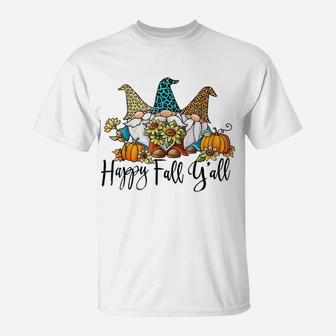 Happy Fall Y'all Gnome Leopard Design T-Shirt | Crazezy CA