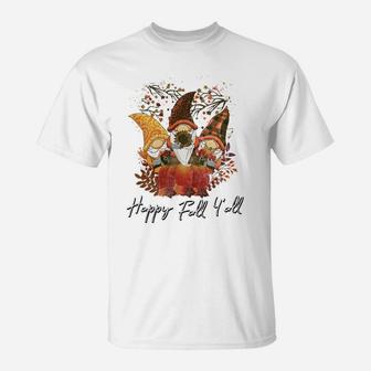 Happy Fall Y'all Women's Shirt Garden Gnome Leopard Pumpkin T-Shirt | Crazezy