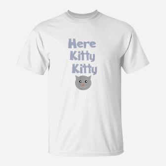 Here Kitty Kitty Cute Comic Cat T-Shirt - Thegiftio UK