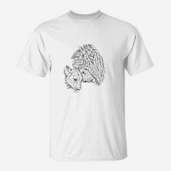 Herren T-Shirt mit Schwarz-Weiß Wolf-Print, Stilvolles Wolfsmotiv Tee - Seseable
