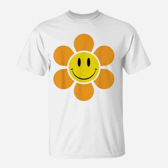 Hippie 70S Retro Funky Flower Yellow Smiley Face Vintage T-Shirt | Crazezy