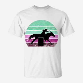 Horse Barrel Racing Vintage Sunset Cowgirl Gift For Girls T-Shirt | Crazezy