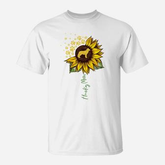 Husky Mom Sunflower Siberian Husky Lover Gifts Dog Mom Mama T-Shirt | Crazezy
