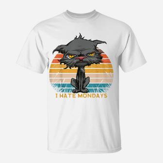 I Hate Mondays Bored Cat Yellow Eyes Retro Vintage Cat Lover T-Shirt | Crazezy