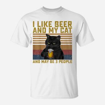 I Like Beer My Cat And Maybe 3 People Cat Lovers Gift T-Shirt | Crazezy DE