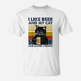 I Like Beer My Cat And Maybe 3 People Funny Cat Lovers Gift T-Shirt | Crazezy