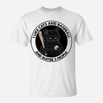 I Like Cats And Baseball And Maybe 3 People Black Cat T-Shirt | Crazezy