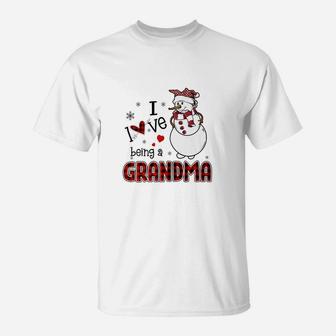 I Love Being A Grandma Snowman - Christmas Gift T-Shirt | Crazezy UK