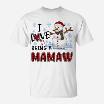 I Love Being A Mamaw Cute Hearts Snowflakes Snowman Gifts Sweatshirt T-Shirt | Crazezy UK