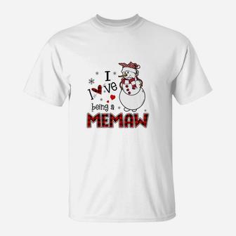I Love Being A Memaw Snowman - Christmas Gift T-Shirt | Crazezy