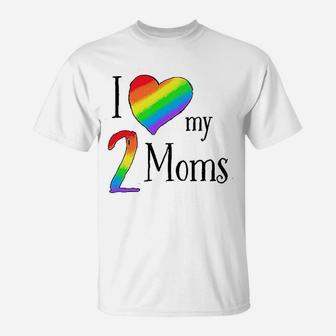 I Love My 2 Moms Pride Rainbow Heart Baby T-Shirt | Crazezy