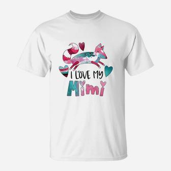 I Love My Mimi Pink And Blue Fox With Hearts T-Shirt - Thegiftio UK