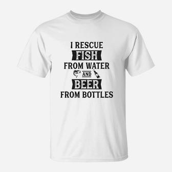 I Rescue Fish From Water And Beer From Bottles Funny Fishing Drinking T-Shirt | Crazezy CA