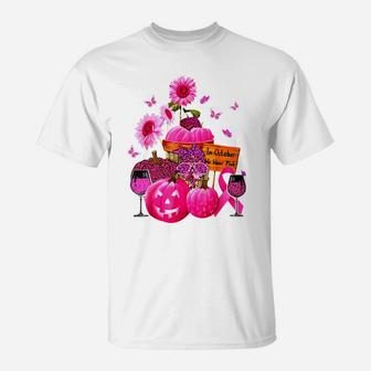 In October We Wear Pink Leopard Print Pumpkin Wine Glasses T-Shirt | Crazezy