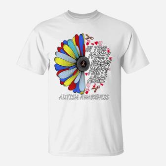 In This Family Nobody Fights Alone Autism Sunflower Gift T-Shirt | Crazezy AU