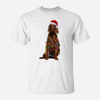 Irish Setter Christmas Lights Xmas Dog Lover Santa Hat T-Shirt | Crazezy