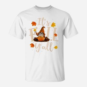 It's Fall Y'all Cute Gnomes Pumpkin Autumn Tree Fall Leaves T-Shirt | Crazezy UK