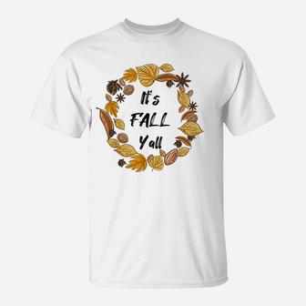 Its Fall Yall Leaf Wreath Art Fall Thanksgiving Autumn Gift T-Shirt - Thegiftio UK