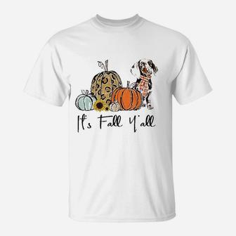 Its Fall Yall Yellow Dachshund Dog Leopard Pumpkin Falling T-Shirt | Crazezy