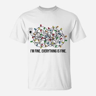 It's Fine I'm Fine Everything Is Fine X-Mas Lights Teacher T-Shirt | Crazezy