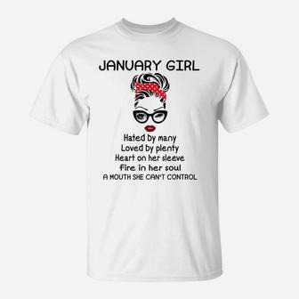 January Girl Hated By Many Woman Face Wink Eyes Birthday T-Shirt | Crazezy