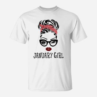 January Girl Woman Face Wink Eyes Lady Face Birthday Gifts Sweatshirt T-Shirt | Crazezy UK
