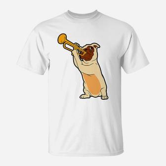 Jazz Dog Trumpet Funny Puppy Musician Cute Animal Playing T-Shirt | Crazezy UK