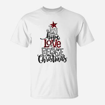 Joy Hope Love Peace Christmas Buffalo Plaid Christmas Tree Sweatshirt T-Shirt | Crazezy