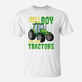 Just A Boy Who Loves Tractors Farm Truck Toddler T-Shirt | Crazezy DE