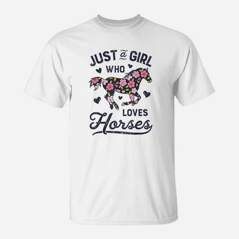 Just A Girl Who Loves Horses Horse Riding Women Gifts T-Shirt | Crazezy