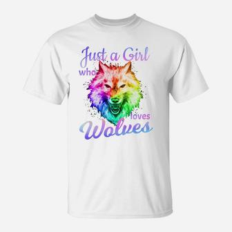Just A Girl Who Loves Wolves - Moon Wolf Shirt Girls Women T-Shirt | Crazezy UK