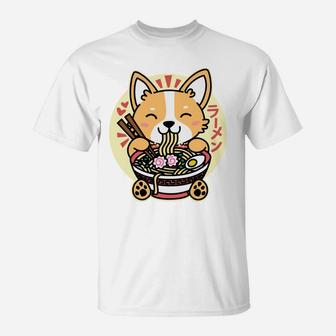 Kawaii Ramen Cute Anime Dog Corgi Japanese Noodles T-Shirt | Crazezy UK