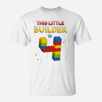 Kids 4 Years Old Builder Boy Girl Gift Building Blocks Birthday T-Shirt | Crazezy DE