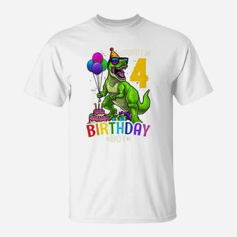 Kids 4Th Birthday Boy T Rex Dinosaur Dino Party Gift T-Shirt | Crazezy DE