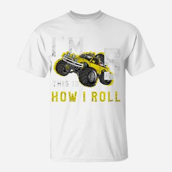Kids 5 Year Old Shirt 5Th Birthday Boy Monster Truck Car T-Shirt | Crazezy