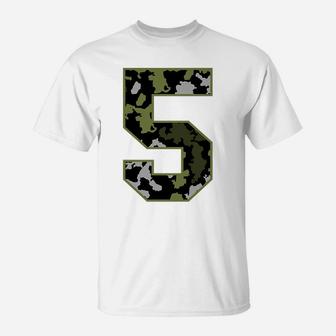 Kids 5Th Birthday Gift Army Green Camo Number T-Shirt | Crazezy