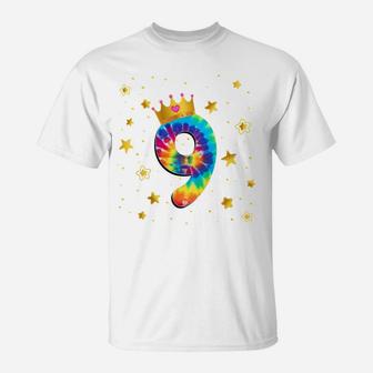 Kids 9Th Birthday Girls Colorful Tie Dye Number 9 Years Old T-Shirt | Crazezy UK