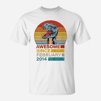 Kids Birthday Gift Awesome Since January 2014 Dinosaur 7 Years T-Shirt | Crazezy UK