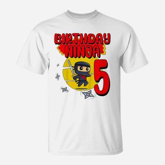 Kids Birthday Ninja 5 Years Old Bday Party Gift For Little Ninja T-Shirt | Crazezy