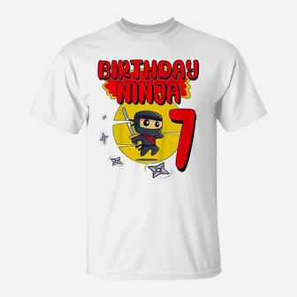 Kids Birthday Ninja 7 Years Old Bday Party Gift For Little Ninja T-Shirt | Crazezy