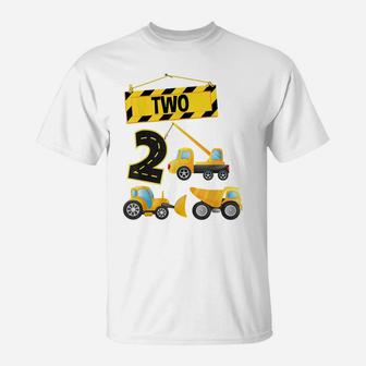 Kids Construction Truck 2Nd Birthday Boy Digger 2 Year Old T-Shirt | Crazezy