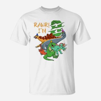 Kids Dino Rawr I'm 8Th Birthday Dinos 8 Year Old Boys Dinosaur T-Shirt | Crazezy DE