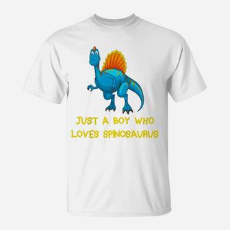 Kids Just A Boy Who Loves Spinosaurus Funny Blue Dinosaur T-Shirt | Crazezy UK