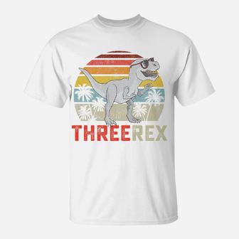 Kids Three Rex Birthday 3 Year Old Dinosaur 3Rd T Trex Boy Girl T-Shirt | Crazezy