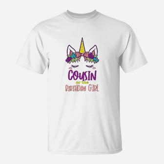 Kids Unicorn Cousin Birthday Girl Party Family Matching Kids Gift T-Shirt | Crazezy