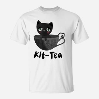 Kit-Tea Kitty Lovers Funny Black Cat Dark Grey Teacup Cute T-Shirt | Crazezy DE