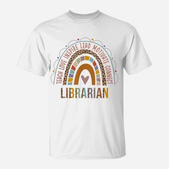 Leopard Boho Rainbow Librarian Funny 100Th Day School T-Shirt | Crazezy