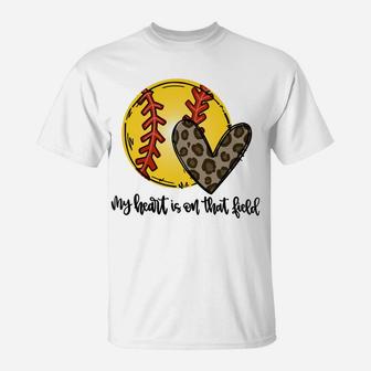 Leopard My Heart Is On That Field Softball Game Day Vibes Sweatshirt T-Shirt | Crazezy UK