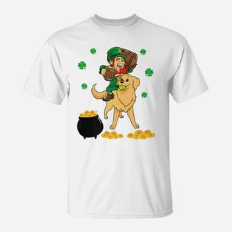 Leprechaun Ride Golden Retriever Drink Beer Gold T-Shirt - Thegiftio UK